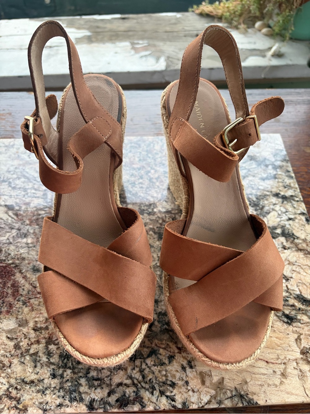 Maiden Lane Leather Espadrille Sandals in Cognac